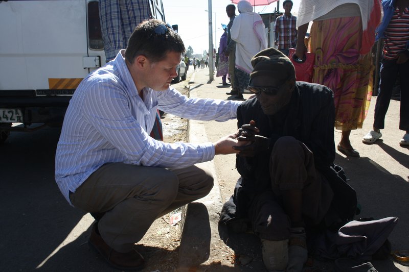 Peter Waddup meets a man affected by leprosy in Ethiopia