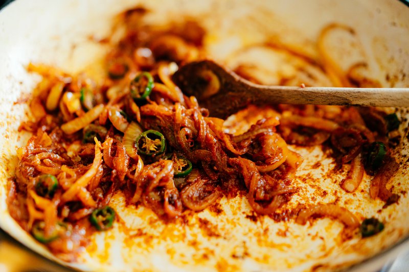 Chicken Jhal Fry while cooking